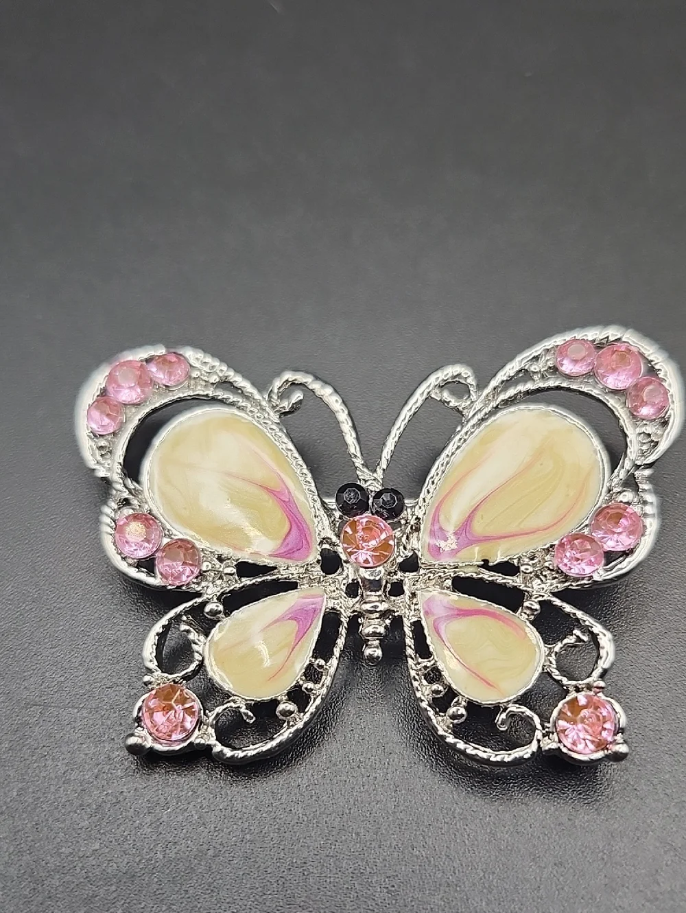 Butterfly Pink and Cream Crystal Brooch - Women Jewelry